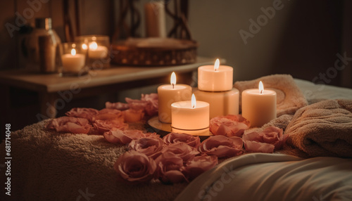 Luxury candlelight spa treatment relaxation, pampering, beauty, wellbeing, aromatherapy generated by AI