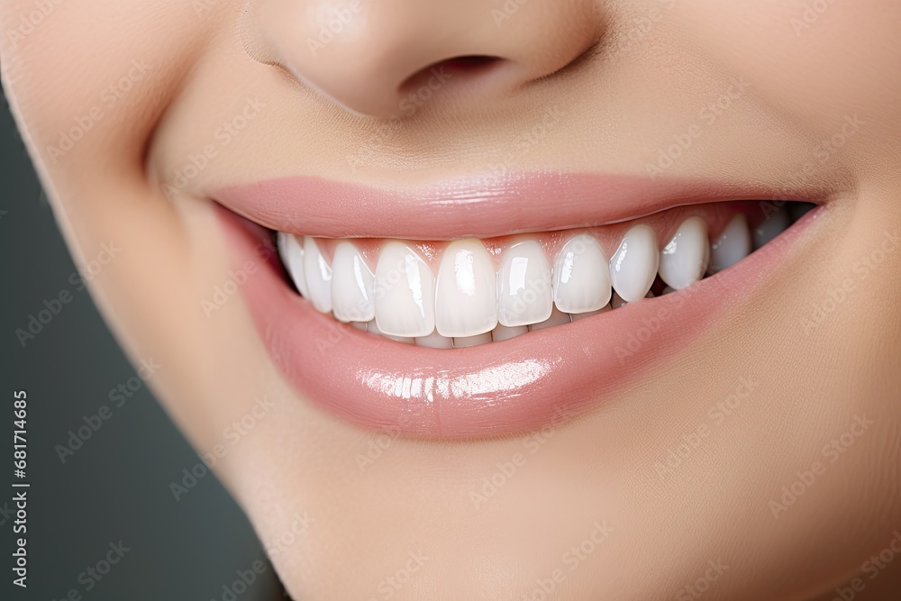 Beautiful young woman with healthy teeth, closeup. Dental care, Tooth whitening, perfect white teeth close up, female toothy veneer smile, AI Generated Beautiful young woman with healthy teeth, closeup. Dental care, Tooth whitening, perfect white teeth close up, female toothy veneer smile, AI Generated