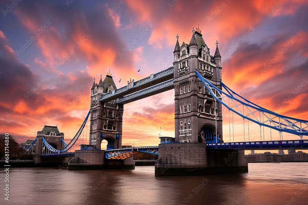 Obraz na płótnie Tower Bridge in London at sunset, England, United Kingdom, tower bridge in london at sunset London UK March, AI Generated w salonie