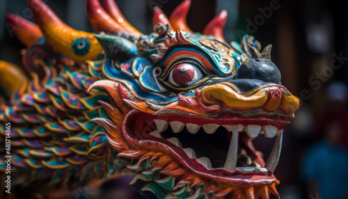 Multi colored dragon sculpture symbolizes spirituality in Chinese culture decoration generated by AI