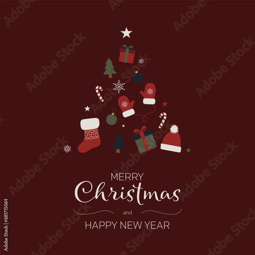 vintage christmas greeting card, christmas banner, merry christmas, happy new year, vector