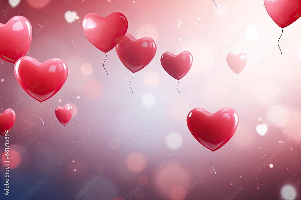 Valentine's day background with red heart-shaped balloons, Valentines day background with heart shaped balloo, AI Generated