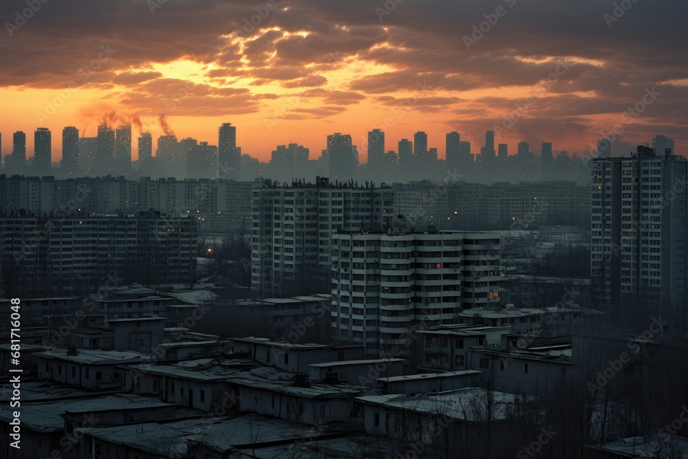 Fototapeta premium Urban landscape with buildings at sunset, Chengdu, Sichuan Province, China, Verbotene Stadt in Beijing Panorama, AI Generated