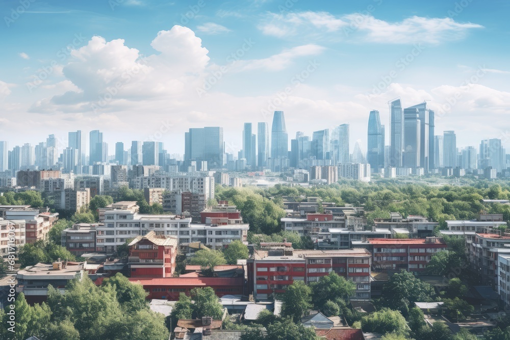 Obraz premium Panoramic view of the city of Shanghai, China on a sunny day, Verbotene Stadt in Beijing Panorama, AI Generated
