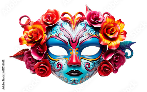 A Mexican Charming Colorful Dia De Los Muertos Day of Dead Skull Isolated on Transparent Background PNG.
