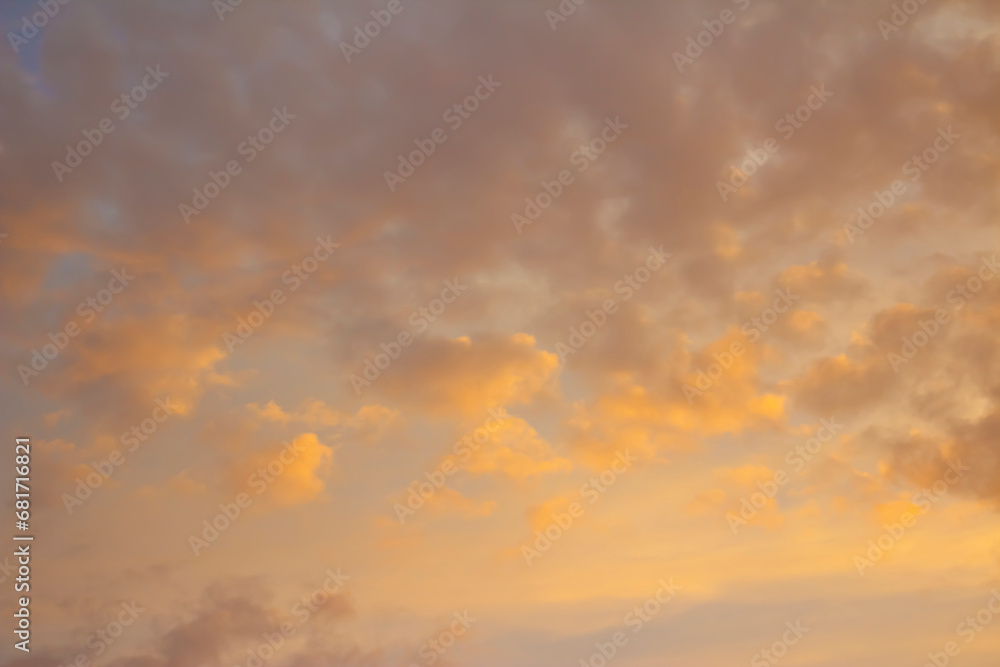 Sunlit Sunrise or Sunset Clouds in Yellow & Soft Lavender or Purple & Blue