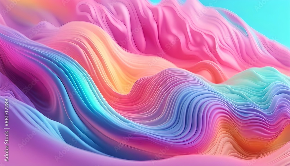 Fototapeta premium pastel colors 3d illustration of flowing multicolored gradient substance background, Abstract pastel colours 3d wave background. Wave banner. soft pastel colors, smooth