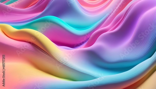 pastel colors 3d illustration of flowing multicolored gradient substance background, Abstract pastel colours 3d wave background. Wave banner. soft pastel colors, smooth