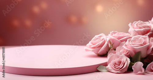 Soft Pink Roses on a Pastel Podium