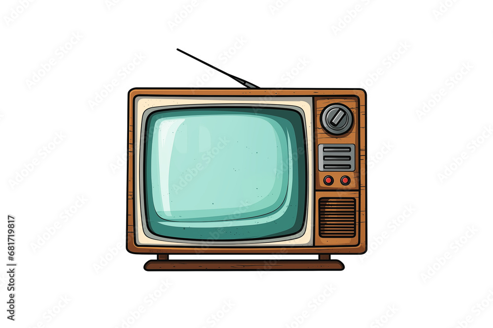 Drawn retro TV isolated on transparent background. PNG file. Generative AI.