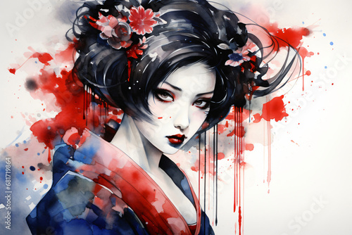 geisha colored with watercolors