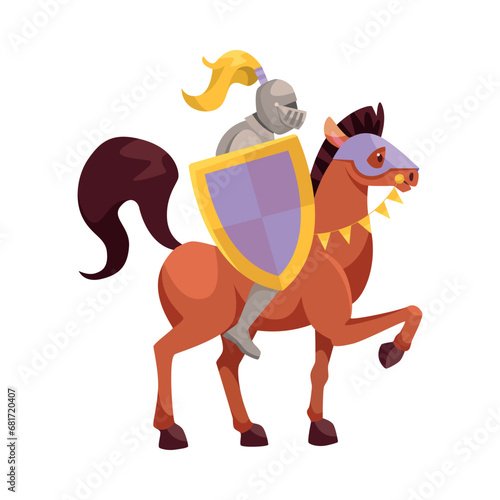 Man Knight on Horse with Shield as Fairytale Character Vector Illustration