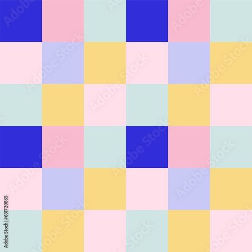 Groovy checkered seamless pattern, vintage aesthetic background, psychedelic checkerboard texture. Funky hippie fashion textile print, retro background with distorted grid tile vector pattern set