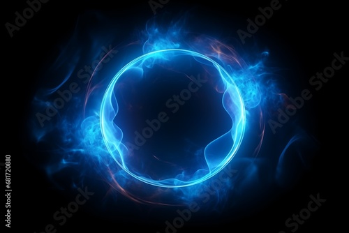neon blue color geometric smoke circle on dark background