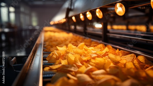 A production conveyor line inside a chip factory