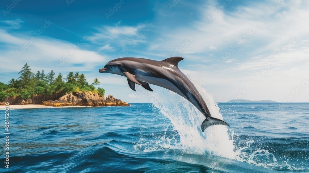 Fototapeta premium coastal wonders as spinner dolphins leap and play off the coast of Sri Lanka