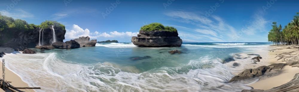 Fototapeta premium the coast and sandy beach near a waterfall Generative AI