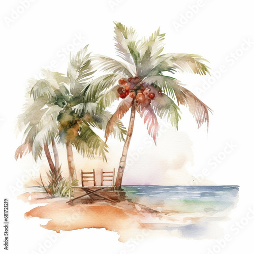 Palm trees on the beach near the ocean. AI Generated
