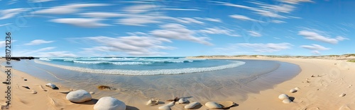 a close up shot in 360 degree of a landscape of a beach Generative Ai