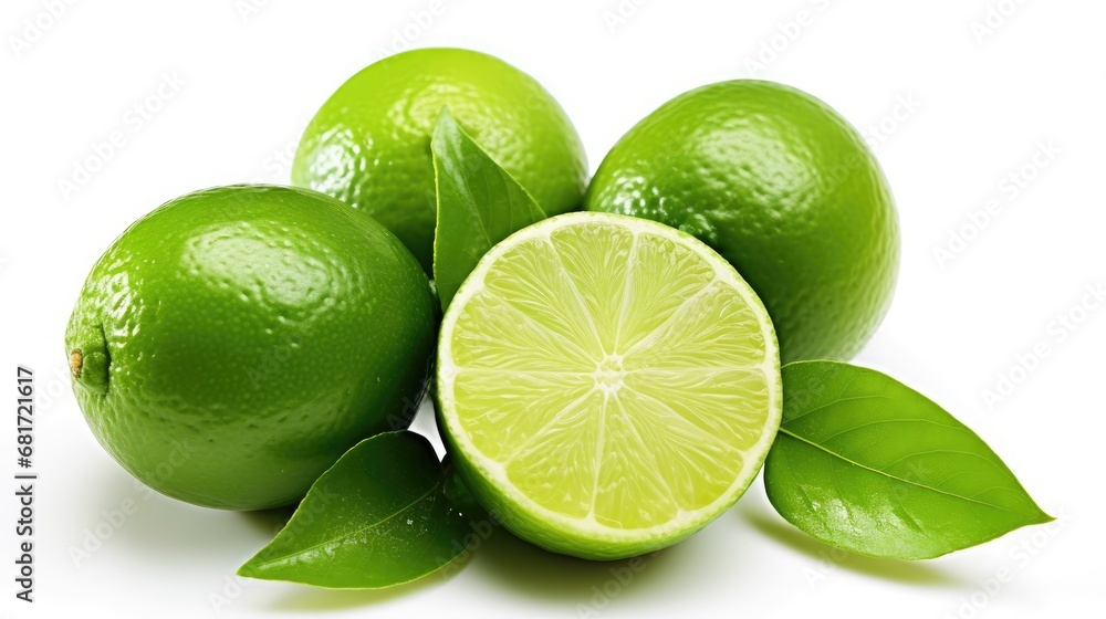 vibrant green goodness of delicious ripe limes isolated on a white background. vibrant green goodness of delicious ripe limes isolated on a white background.