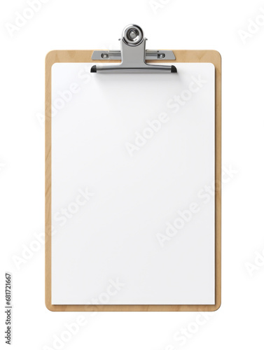 Paper tablet, clipboard with piece of empty paper isolated on transparent background