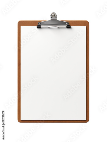 Paper tablet, clipboard with piece of empty paper isolated on transparent background