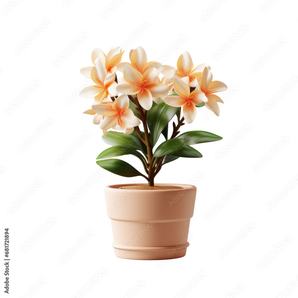 houseplant with flower in pot, realistic tree front view, green of indoor plant isolated on transparent background