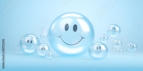 Abstract Beautiful Transparent Blue Soap Bubbles Background. Soap Sud Bubbles Water, Colorful soap bubbles float natural background, generative AI