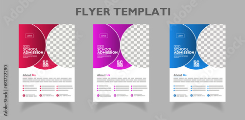Modern and abstract School/College/University Admission flyer set | Kids back to school education admission flyer poster template | Abstract shapes admission flyer | Gradients | (ID: 681722290)