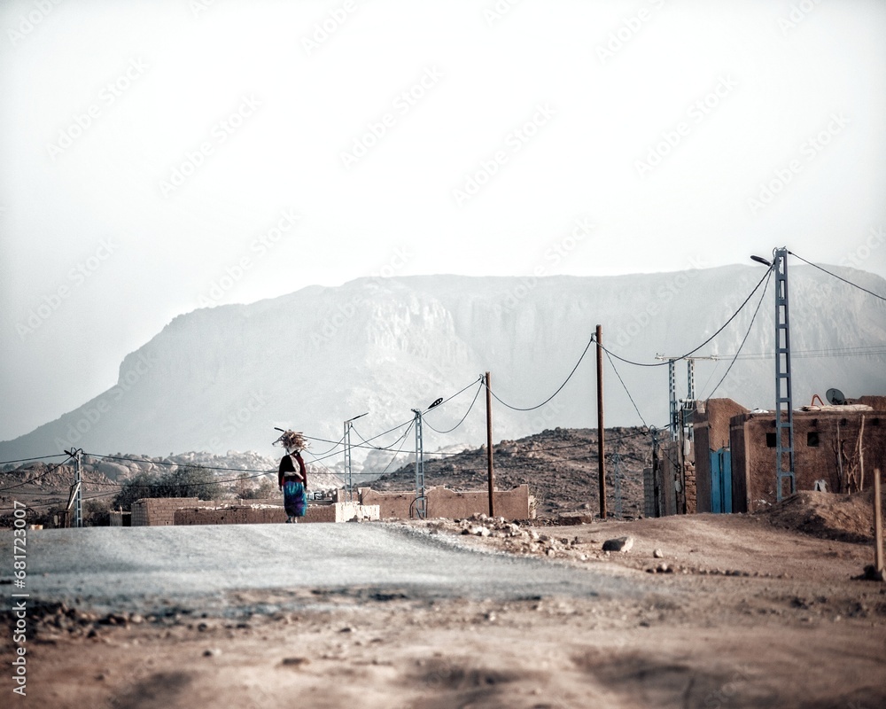 Obraz premium alone woman walking on road going back from work