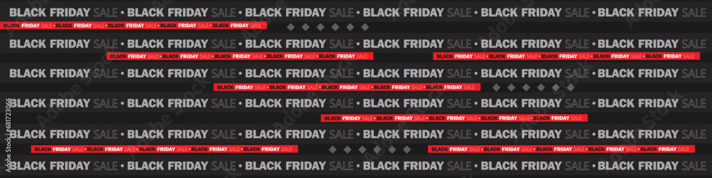 Red Tape Ribbon Black Friday Sale with Light on black background. Vector illustration.