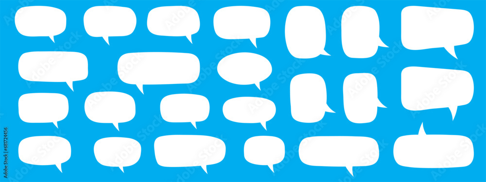 Set of hand drawn speech bubbles. Speak bubble text, cartoon chatting box, message box. Blank empty white speech bubbles. Set of hand drawn speech bubbles. Speak bubble text, cartoon chatting box, message box. Blank empty white speech bubbles.