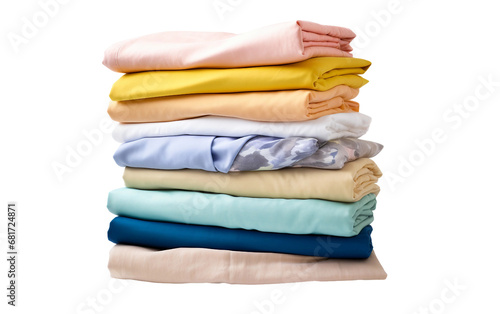 Amazing Stack of Folded Freshly Laundered Bed Linens Isolated on Transparent Background PNG.
