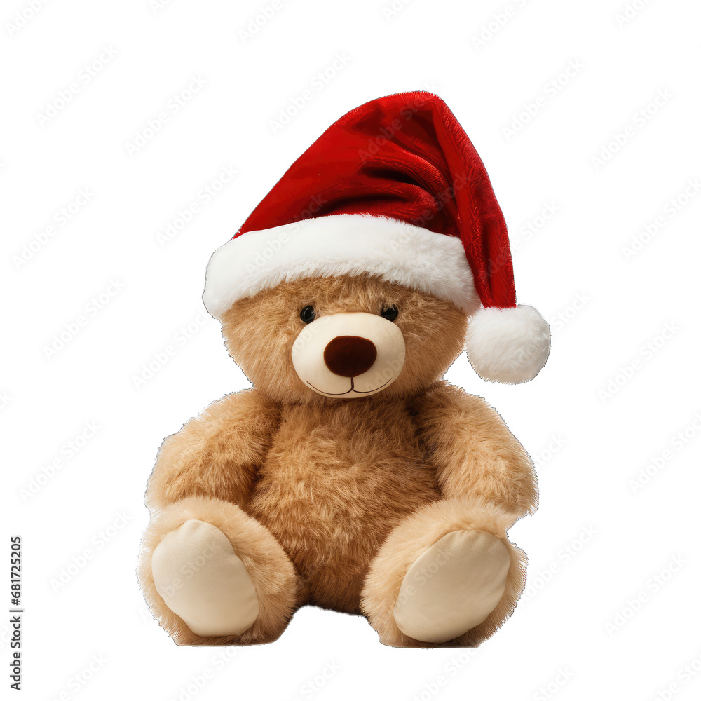 A Festive Teddy Bear With A Santa Hat- Isolated On A White Background A Festive Teddy Bear With A Santa Hat- Isolated On A White Background