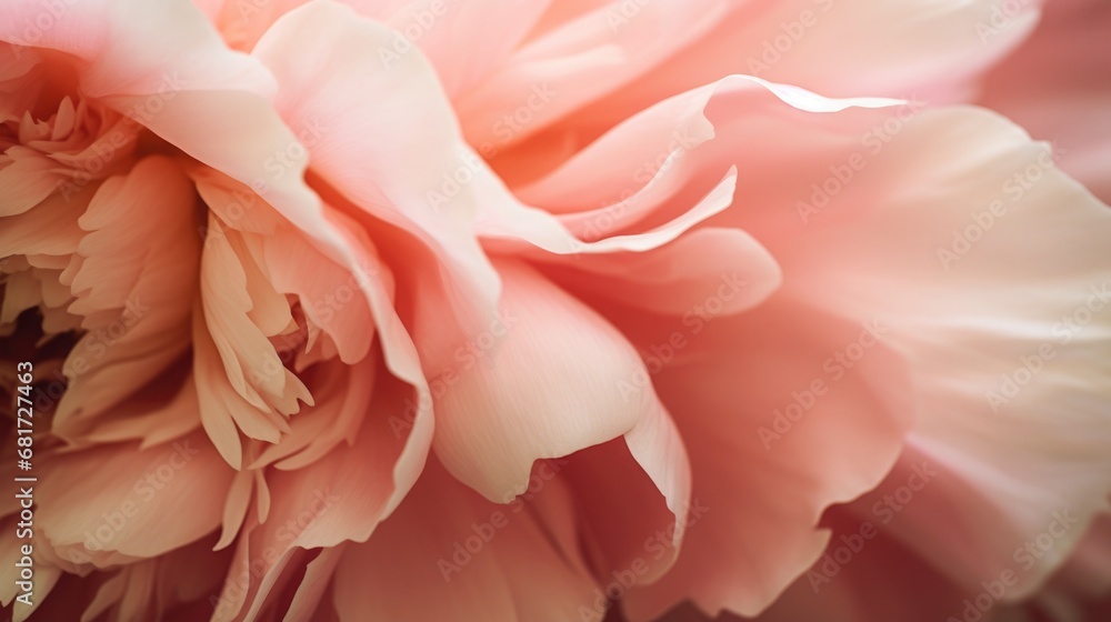 An extreme close-up of a pink peonies, focusing on the texture of its petals that appear almost translucent in the bright daylight