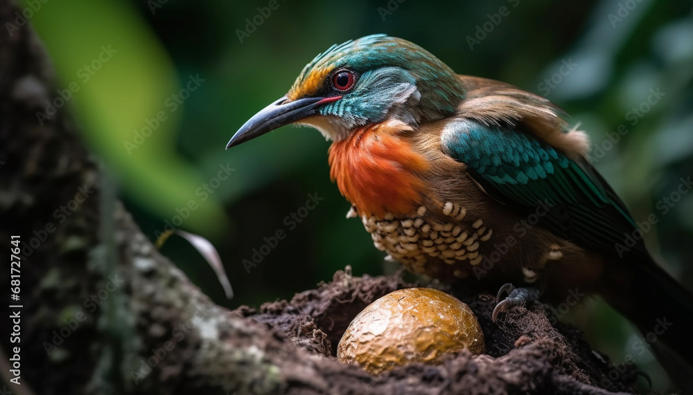 Colorful bee eater perched on branch in African forest habitat generated by AI Colorful bee eater perched on branch in African forest habitat generated by AI