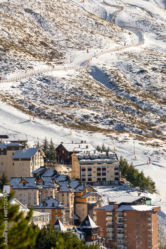 aerial view Town of Pradollano ski resort in Spain in Sierra Nevada photo