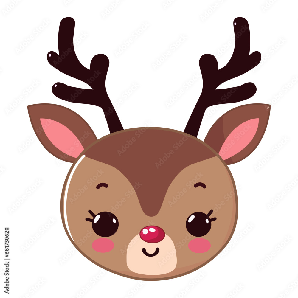 Ταπετσαρία cute reindeer head with horn cartoon character vector illustration
