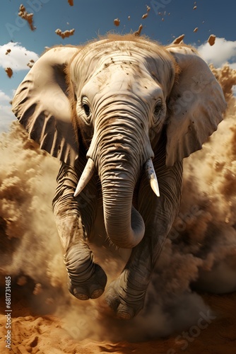 elephant at the desesrt running