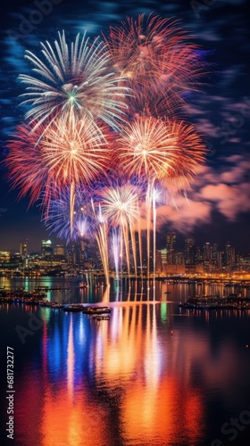 As the clock strikes midnight  fireworks illuminate the night sky  painting it with bursts of color