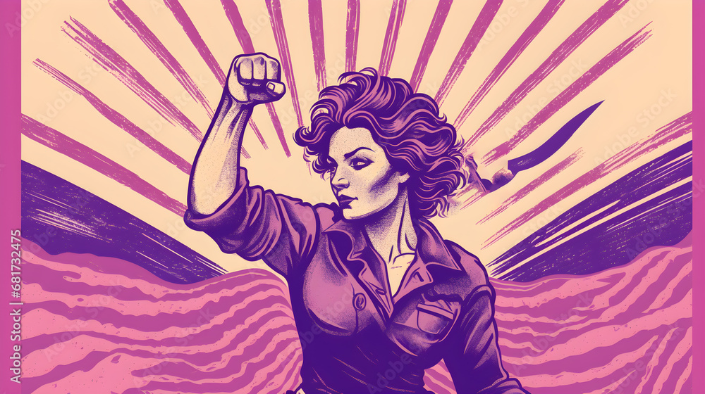 ilustracion clasica de mujer con puño levantado por empoderamiento ...