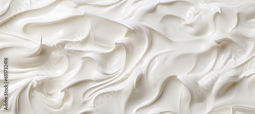 Close up of delicious creamy vanilla yogurt with a white natural background, top view