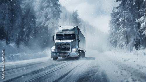 winter road with a truck