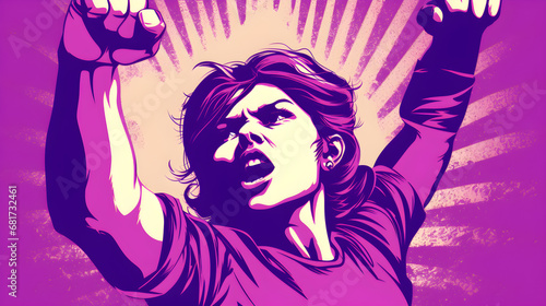 ilustraci  n de una silueta de mujer con intencion de lucha y pu  os arriba  por el dia de la mujer 8 de marzo