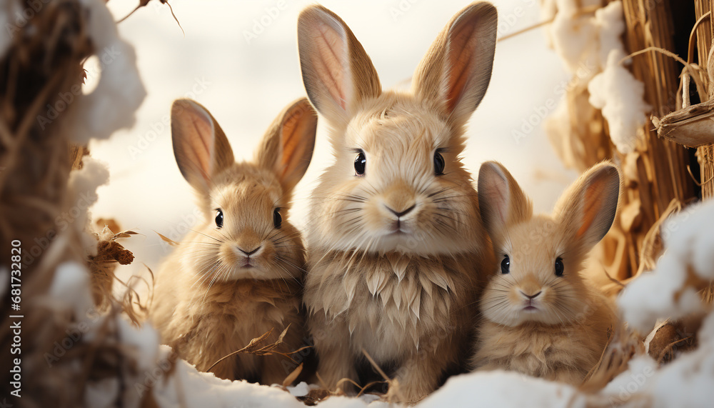Cute baby rabbits sitting in the grass, enjoying nature generated by AI