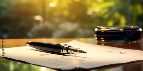 Fountain Pen Graces a Signed Contract on a Modern New York Office Table, Merging Style with Corporate Success