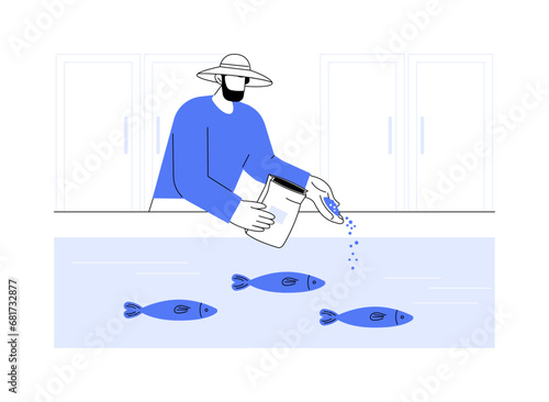Fish feeding abstract concept vector illustration.
