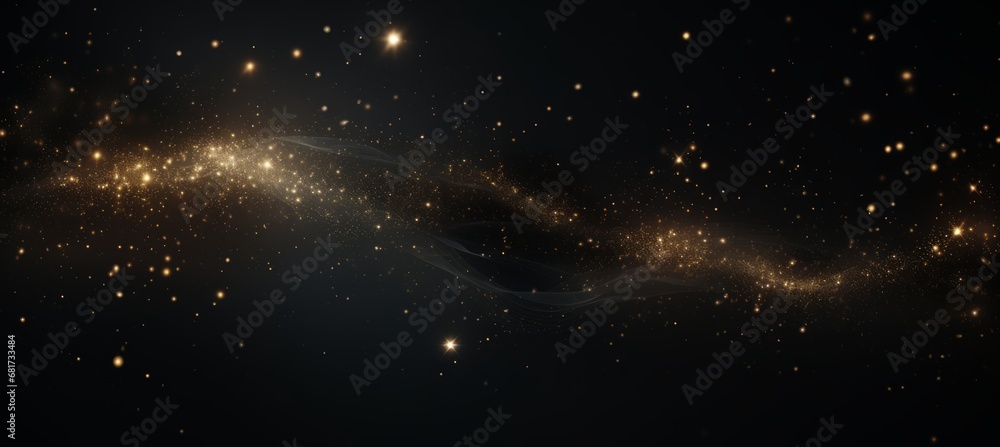 Dynamic digital wave of black particles with shining star dots, creating an abstract background. - obrazy, fototapety, plakaty 