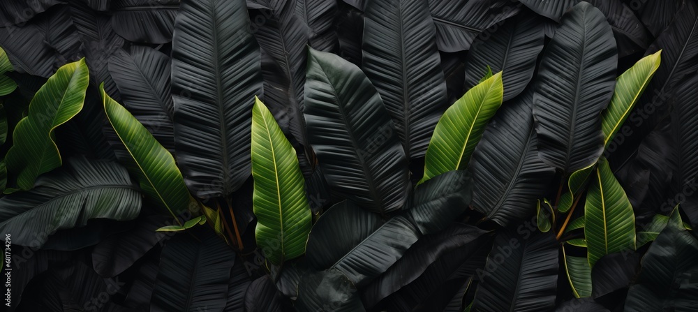 Abstract black leaf textures for tropical backgrounddark nature concept with tropical leaf pattern.