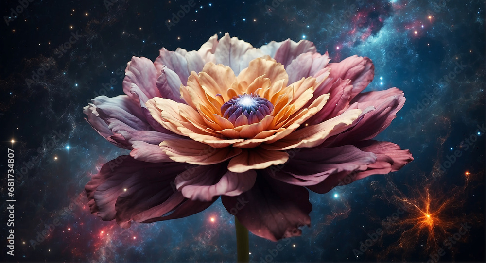 Celestial Blossom: A Fusion of Galaxies, Stars, and Nebulas in a Flower - AI Generative Celestial Blossom: A Fusion of Galaxies, Stars, and Nebulas in a Flower - AI Generative